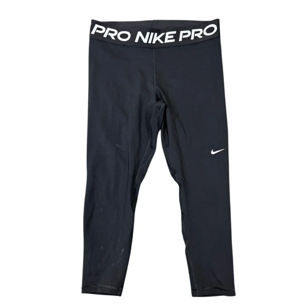 Nike Pro Womens Black Training Leggings Mid Rise Crop CZ9803-013 Size L